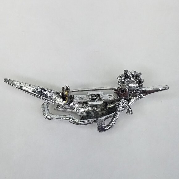 ROADRUNNER Pin Bird Brooch Blue Eye Unsigned Silver Tone Metal Lapel Hat Vintage - Picture 8 of 10